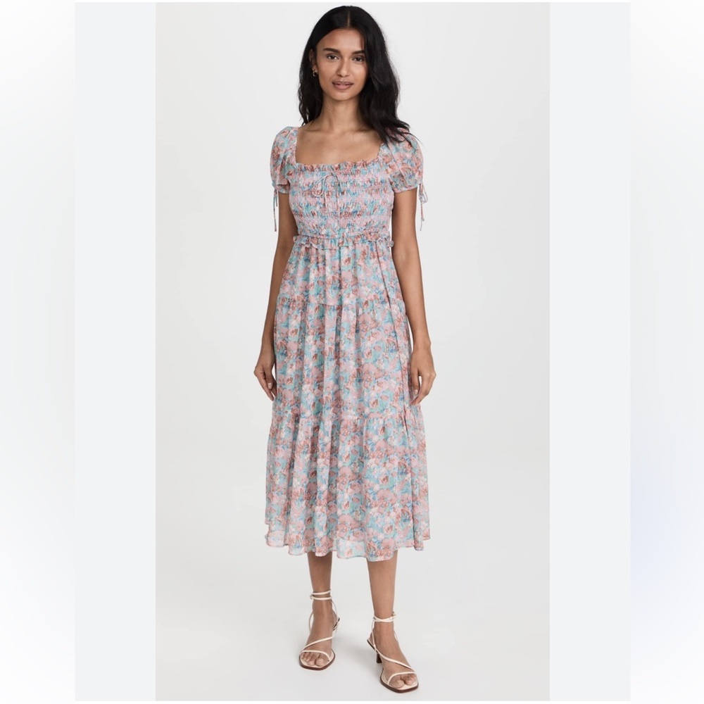 En Saison Floral Smocked Midi Dress XS 🌸💙 Feminine Spring Staple